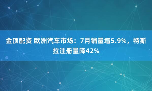 金顶配资 欧洲汽车市场：7月销量增5.9%，特斯拉注册量降42%